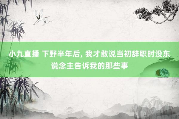 小九直播 下野半年后, 我才敢说当初辞职时没东说念主告诉我的那些事