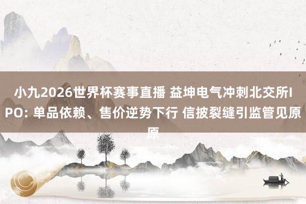 小九2026世界杯赛事直播 益坤电气冲刺北交所IPO: 单品依赖、售价逆势下行 信披裂缝引监管见原