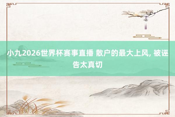 小九2026世界杯赛事直播 散户的最大上风, 被诬告太真切