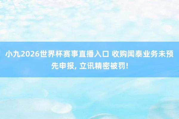 小九2026世界杯赛事直播入口 收购闻泰业务未预先申报, 立讯精密被罚!