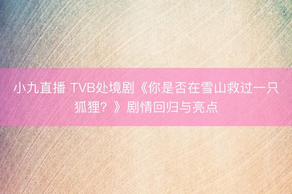 小九直播 TVB处境剧《你是否在雪山救过一只狐狸？》剧情回归与亮点