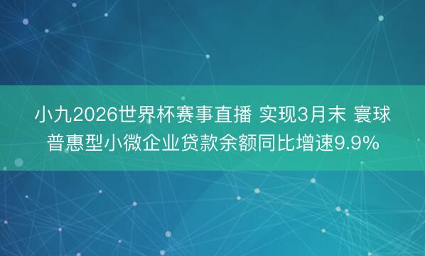小九2026世界杯赛事直播 实现3月末 寰球普惠型小微企业贷款余额同比增速9.9%