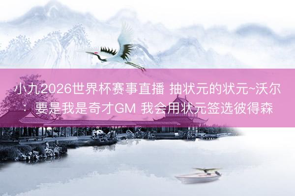 小九2026世界杯赛事直播 抽状元的状元~沃尔:要是我是奇才GM 我会用状元签选彼得森